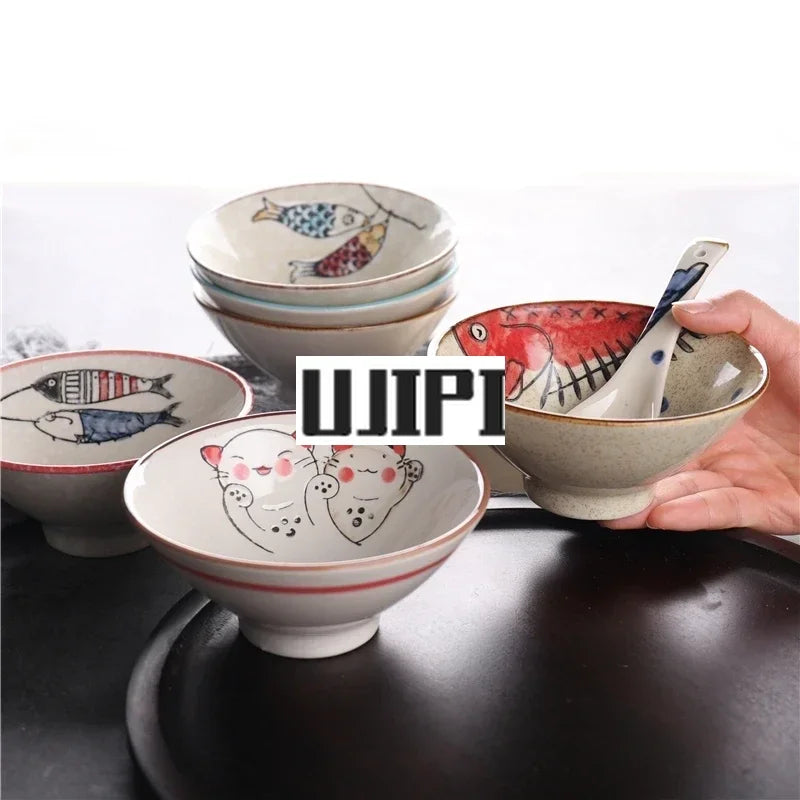 Japanese ceramic tableware hand painted 5 inch high foot bamboo hat bowl dessert household rice small soup bowl ceramic bowl
