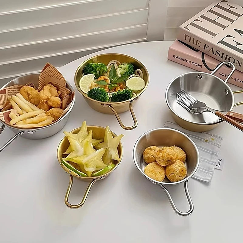 1Pcs Korean Style Cuisine Bowl Durable Stainless Steel Rice Wine Bowls Household Double Ear Snacks Plate Instant Noodle Bowl