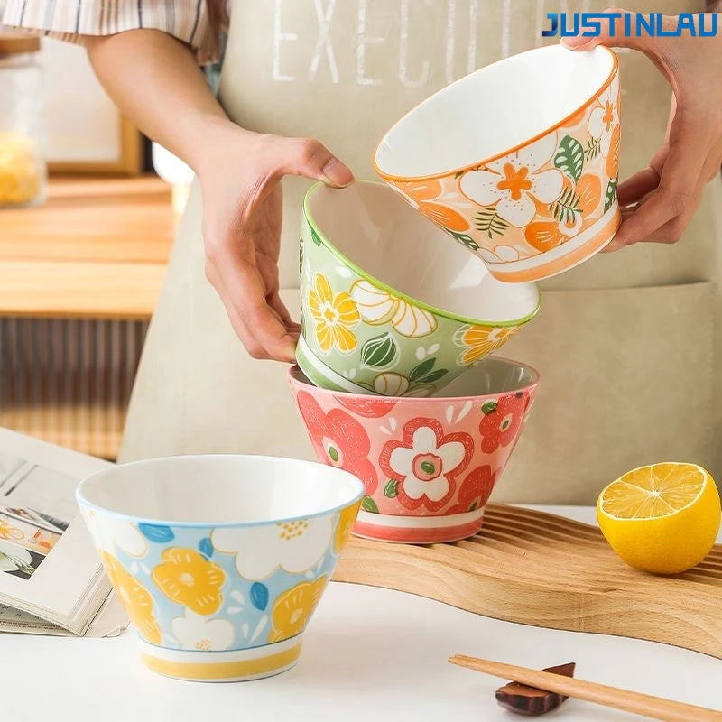 JUSTINLAU Bowl High Appearance Household Bowl Rice Bowl Salad Bowl Dessert Bowl Ceramic TablewareCeramic Milk Breakfast Bowl