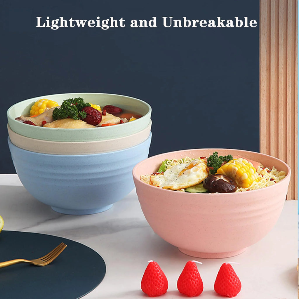 4-Piece Non-Breakable Cereal Bowl Set - 24oz PP Plastic Bowls for Soup/Rice/Cereal - Microwave and Dishwasher Safe