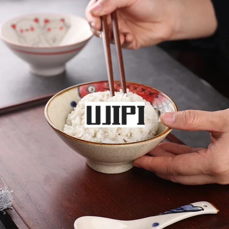 Japanese ceramic tableware hand painted 5 inch high foot bamboo hat bowl dessert household rice small soup bowl ceramic bowl