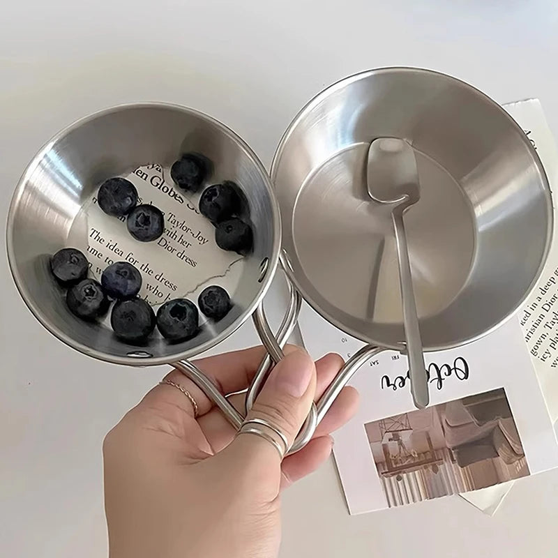 1Pcs Korean Style Cuisine Bowl Durable Stainless Steel Rice Wine Bowls Household Double Ear Snacks Plate Instant Noodle Bowl