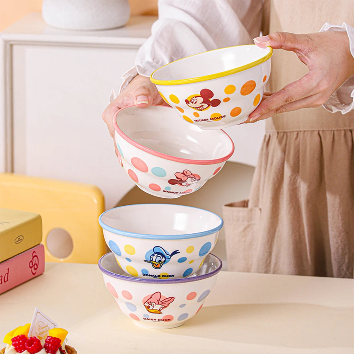 Cute Mickey Mouse Kids' Ceramic Tableware Set - Rice Bowl, Dinner Plate & Sauce Dish - Cartoon Character Housewarming Gift for C