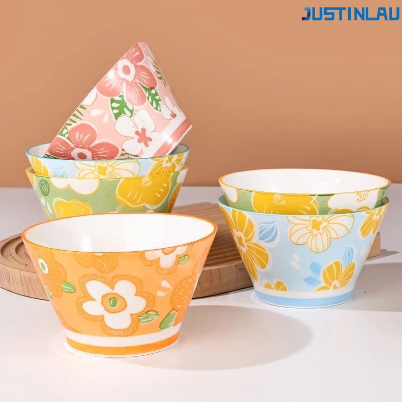JUSTINLAU Bowl High Appearance Household Bowl Rice Bowl Salad Bowl Dessert Bowl Ceramic TablewareCeramic Milk Breakfast Bowl